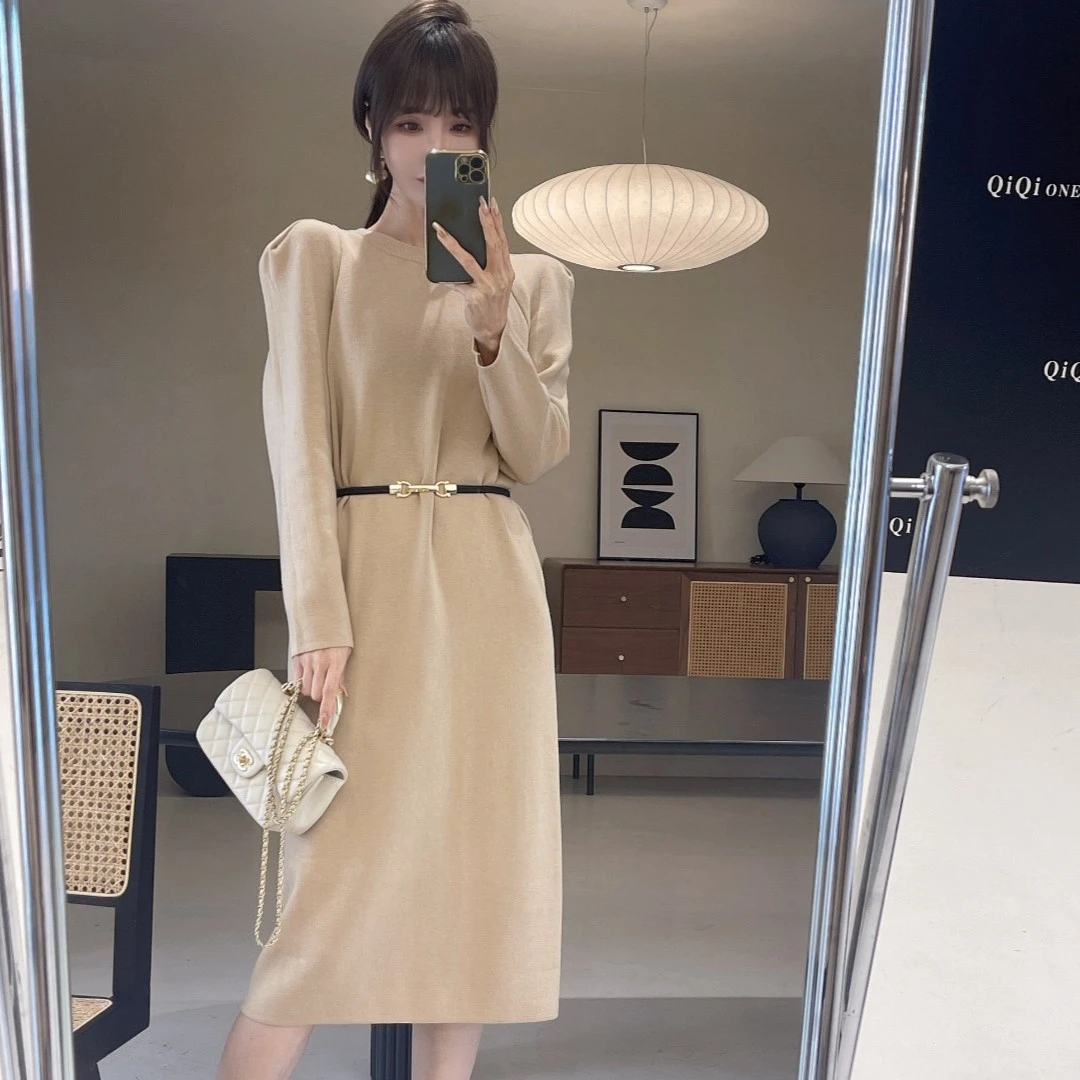 【戚戚自选】温柔以待显瘦泡袖连衣裙#2285气质时尚长款