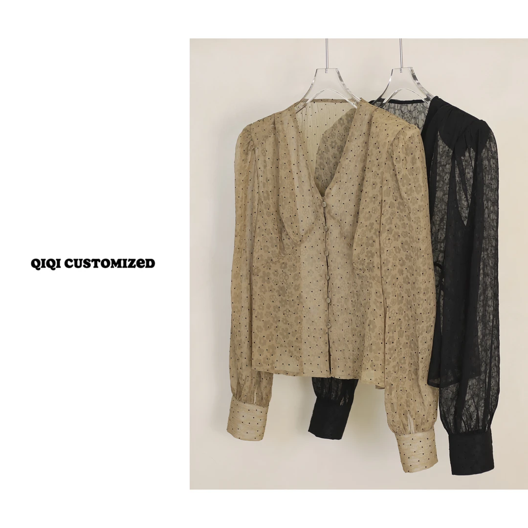 【戚戚高级定制】温莎假日-时尚气质女设计师款法式波点衬衫#2712