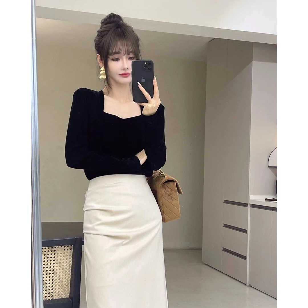 【戚戚定制】塞纳河花园-植绒方领抽绳小衫#8428