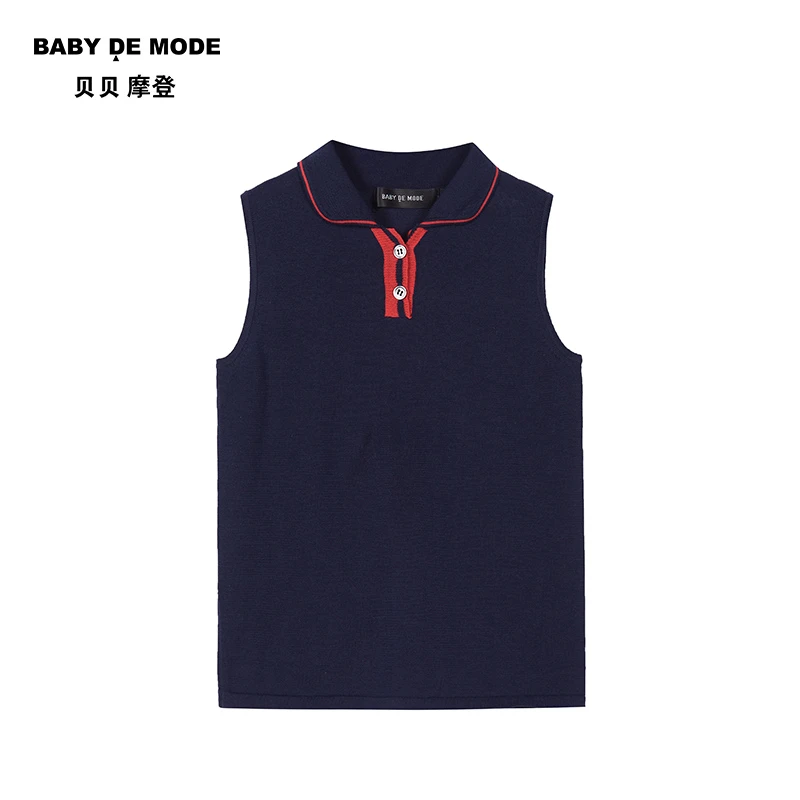 【商场同款】贝贝摩登女童翻领撞色门襟气质百搭无袖背心W24KL05