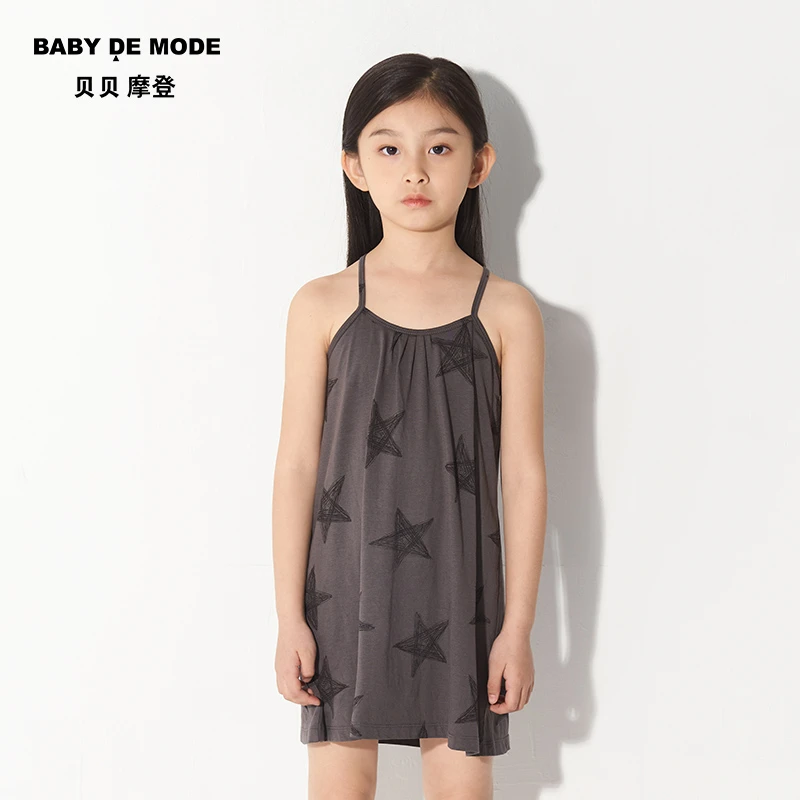 贝贝摩登女童轻薄吊带裙舒适垂感星星印花百搭连衣裙裙子W25UL10
