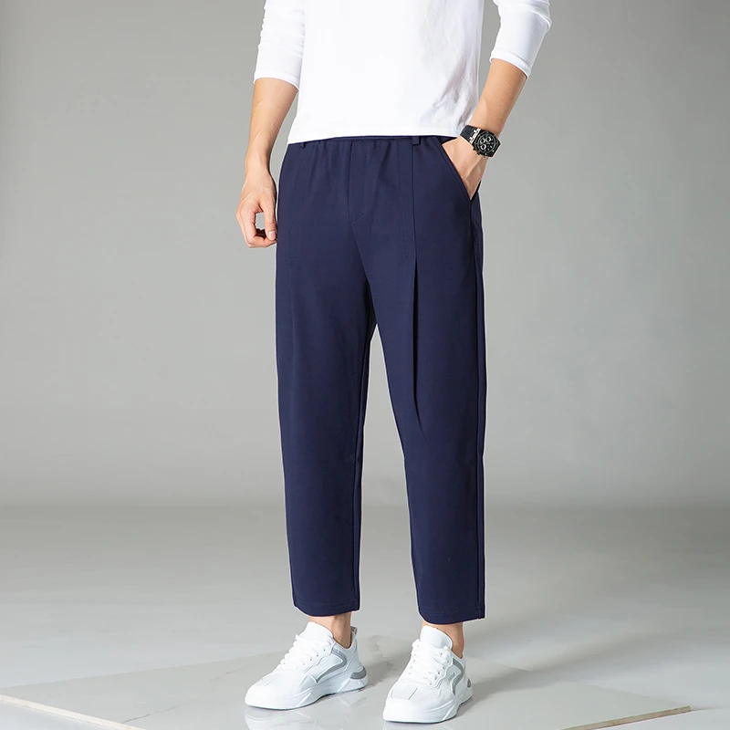 男士哈伦裤宽松内抽绳百搭小脚九分萝卜裤弹力松紧腰运动九分裤男