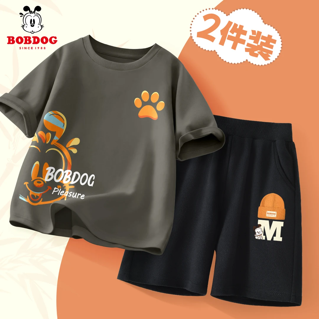 巴布豆卡乐男童短袖套装儿童夏装两件套运动中大童男孩夏季短裤