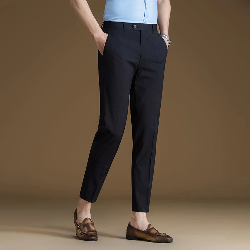 高档西裤男竹纤维商务休闲裤子韩版修身小脚夏季透气凉爽九分裤薄