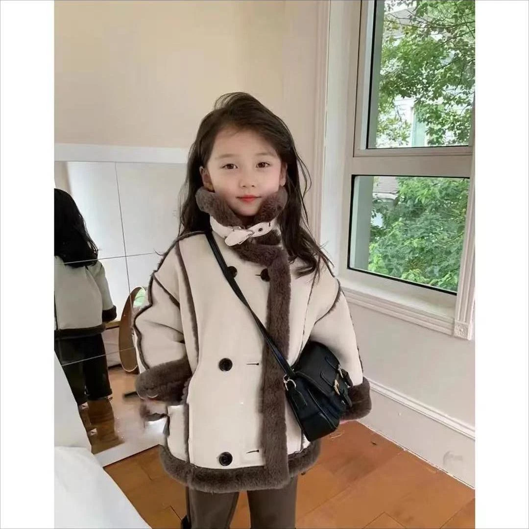 女宝外套秋冬韩国超酷机车款皮毛一体绒男女儿童防风保暖加绒衣潮