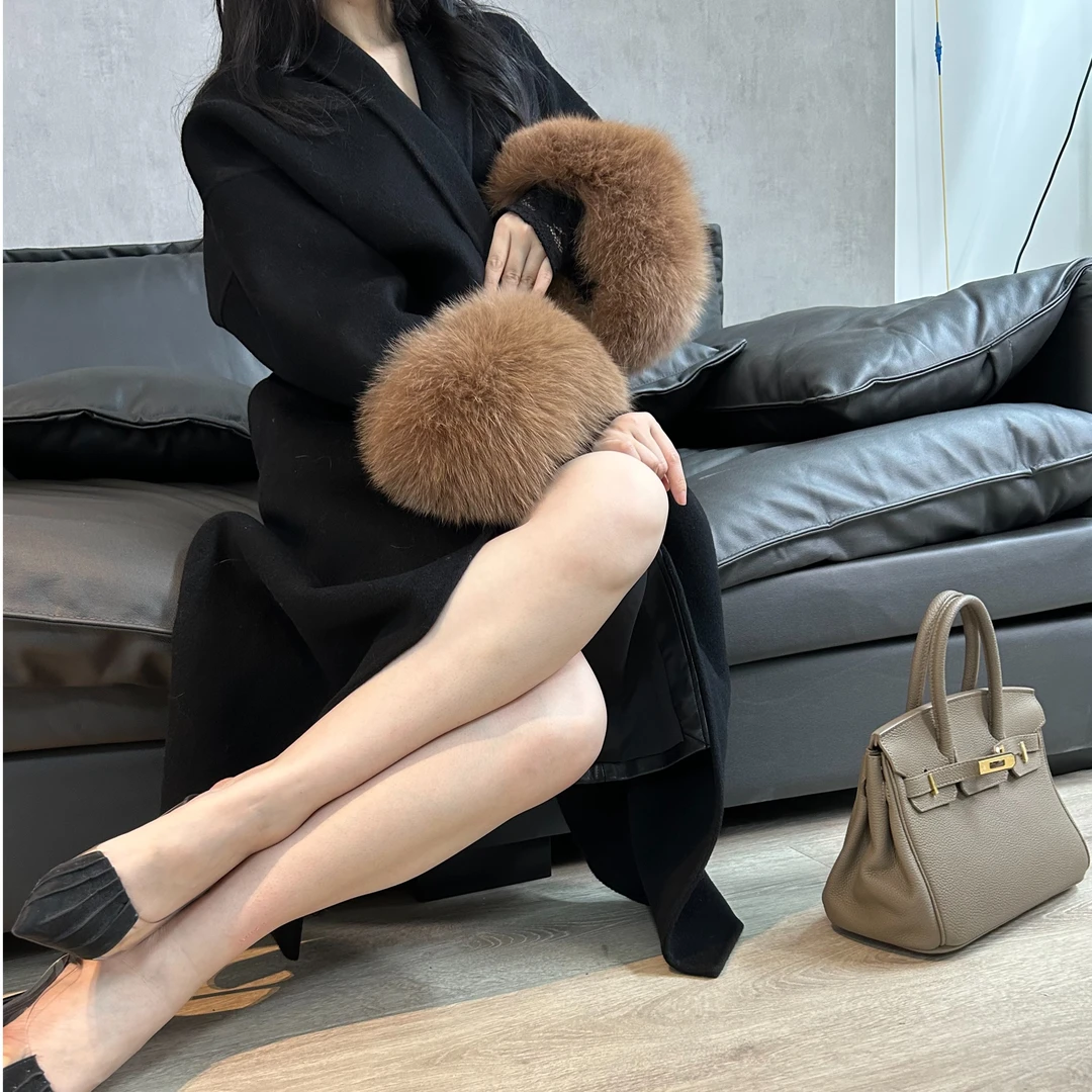 闪闪推荐 【庄园漫雪】双面羊毛大衣狐狸毛手袖冬季呢子外套SS249