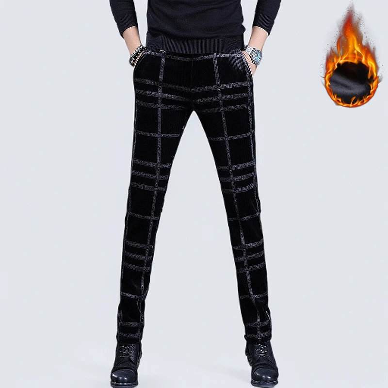 秋冬新款男高端长裤保暖西裤修身灯芯绒裤子加绒裤加厚冬季男装
