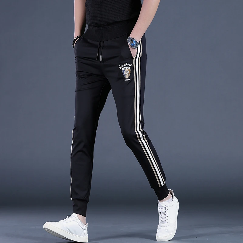 男装长裤潮流冰丝男裤子潮牌秋冬修身裤男款运动裤百搭小脚裤卫裤