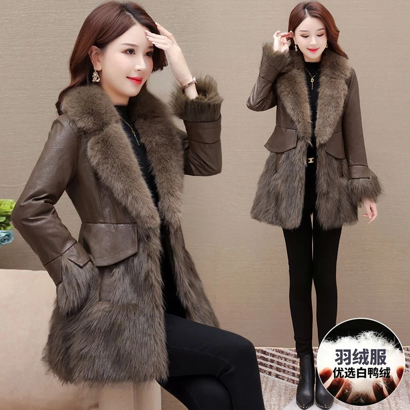 羽绒服女士2025新款高端2024欧货冬装皮衣海宁拼皮草外套爆款洋气