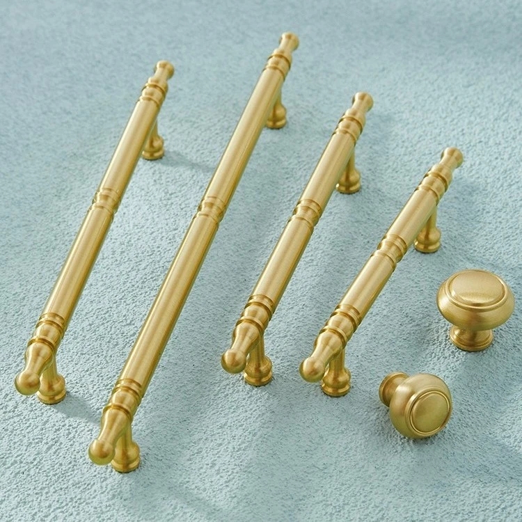 宝珀欧式现代简约衣橱柜鞋柜门把手轻奢黄铜实心抽屉拉手
