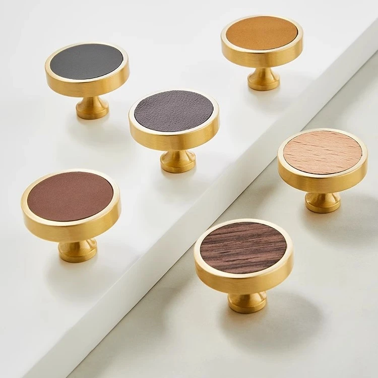 宝珀牛皮单孔黄铜小拉手法式轻奢木纹现代简约橱柜衣柜门抽屉把手