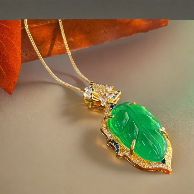 时尚 百搭 豪镶树叶 玉石项链吊坠-YX-2C