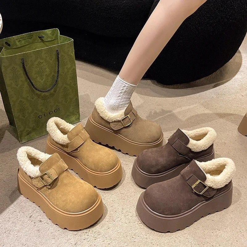 加绒增高勃肯鞋包头女2024新款冬季加绒外穿一脚蹬休闲毛毛鞋