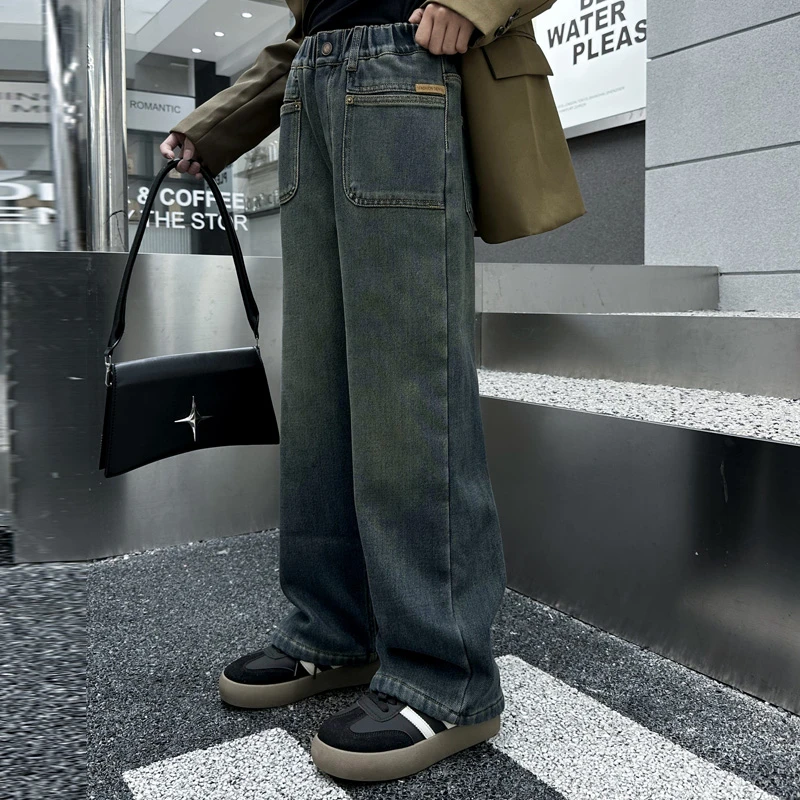 0980女童牛仔裤儿童加绒裤洋气时尚中大童裤子大童休闲裤冬季童装