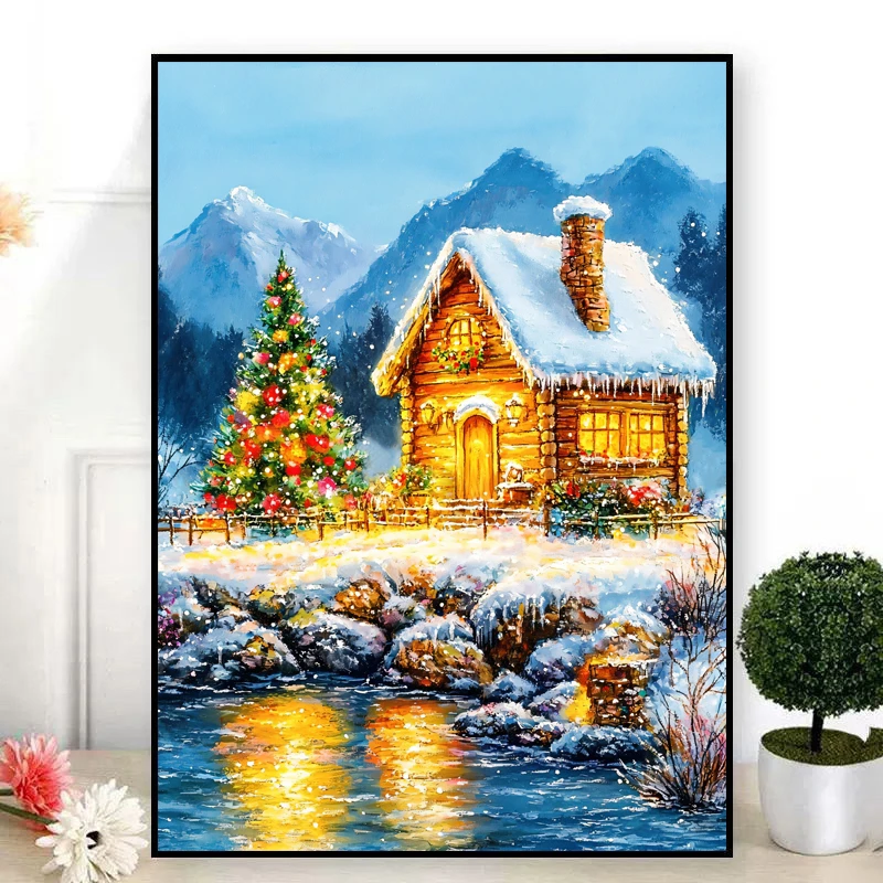十字绣：（定制款）雪屋 四股满绣54个颜色 65x85cm