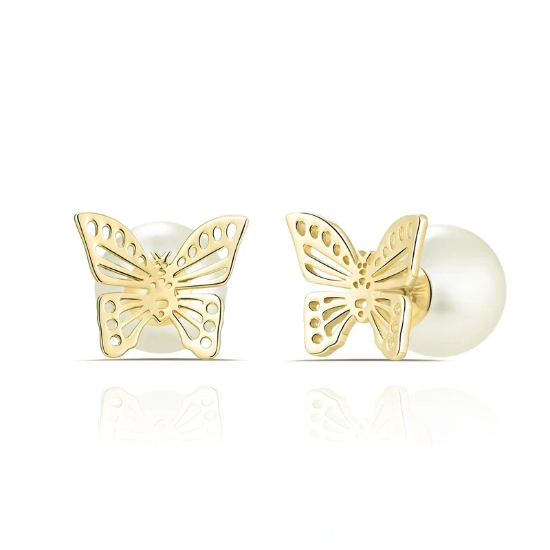 合金仿珍珠耳饰 时尚气质法式蝴蝶珠珠两戴耳饰 ZF-A186