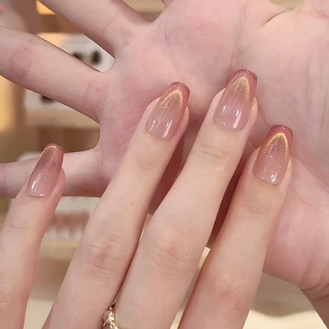 多巴胺猫眼穿戴甲彩色法式猫眼穿戴式冰透渐变可拆卸穿戴甲10片