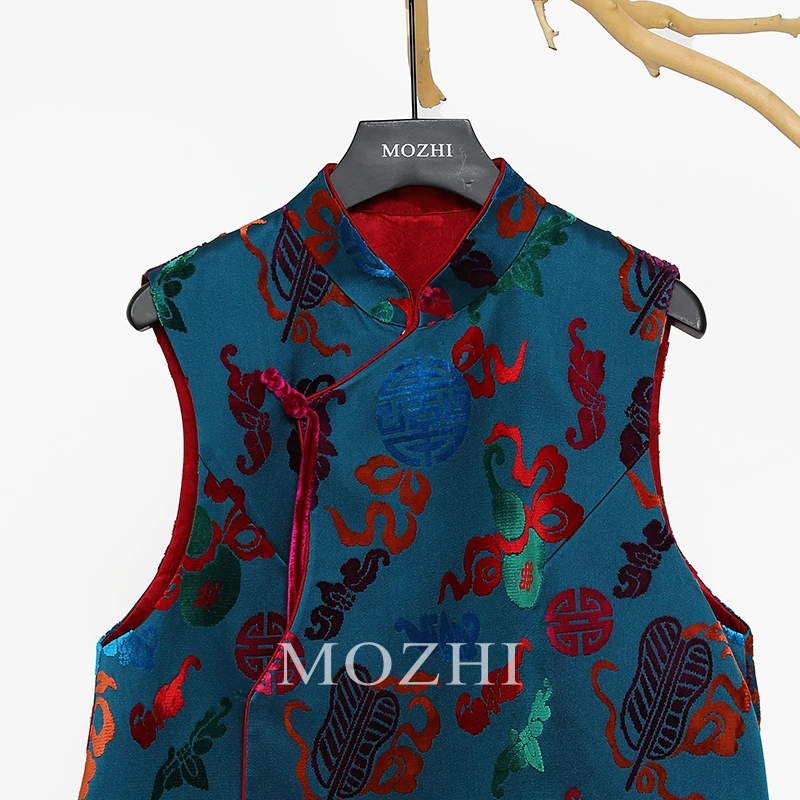 墨汁原创新中式改良盘扣真丝手工漳绒唐装背心马甲外搭双面穿