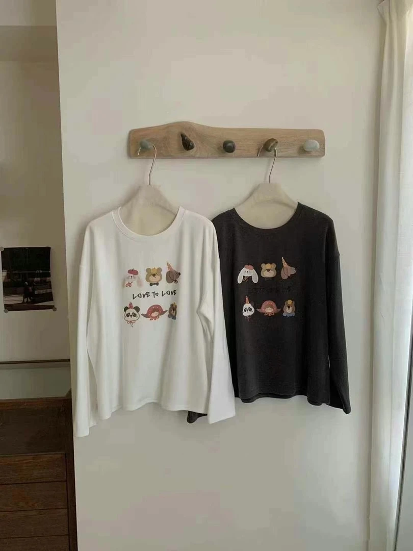 韩系卡通动物德绒打底T N26