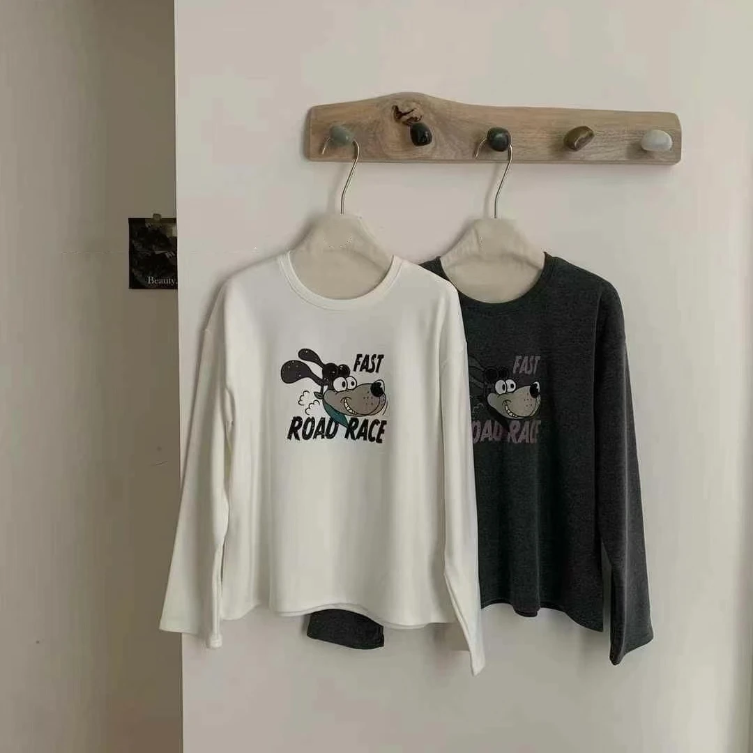 韩系德绒卡通小狗打底T恤  N26