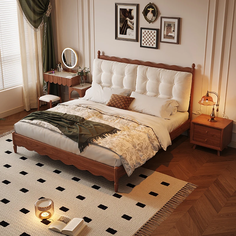 北美樱桃木床双人实木床卧室中古风实木婚床1.5/1.8米复古实木床