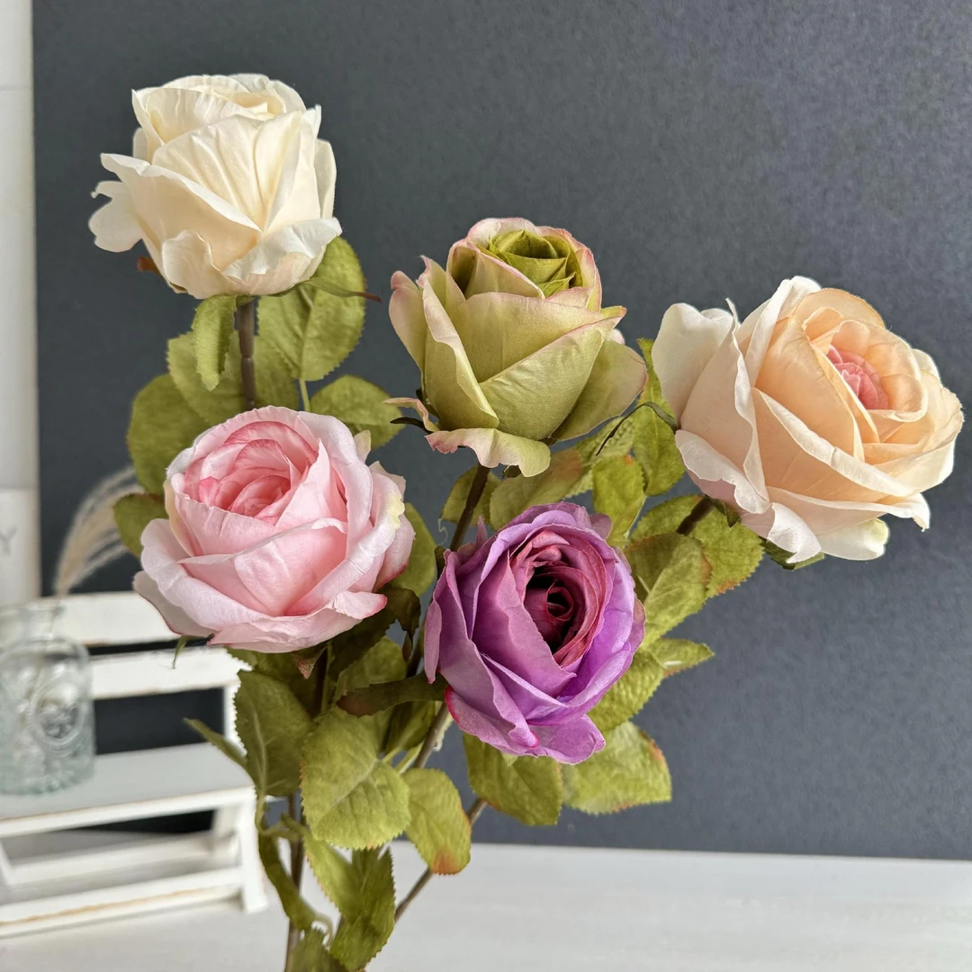 工厂定制仿真油画玫瑰花家居客厅摆件插花ins风氛围感仿真花束