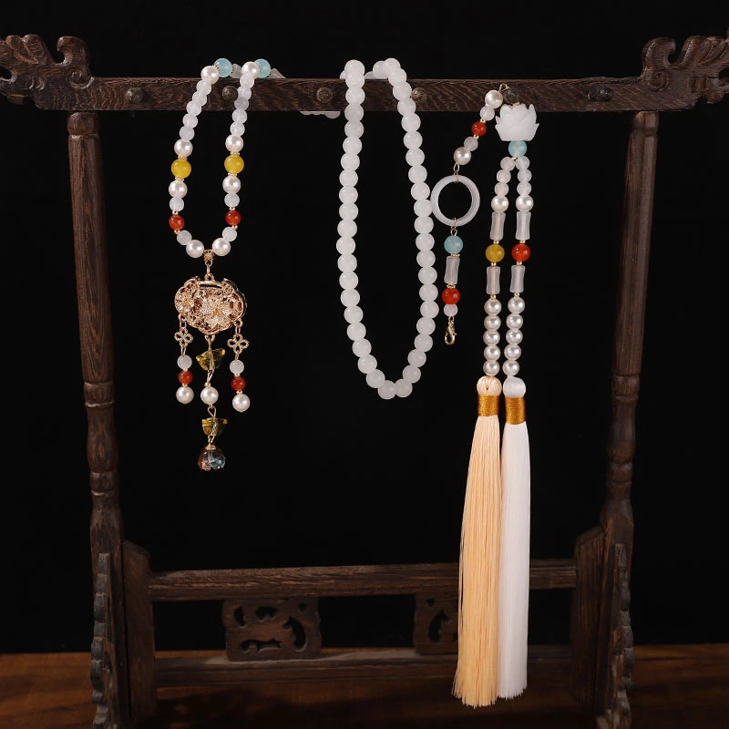 铁合金玻璃项链 国潮古风长璎珞背云超长流苏复古百搭明制压襟女