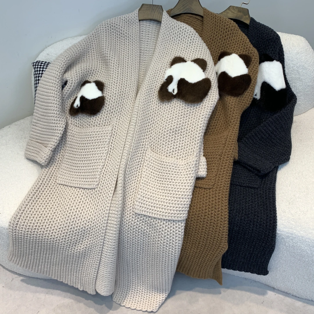 【YIXIAN-】 时尚长款艺术毛衣熊猫开衫5393