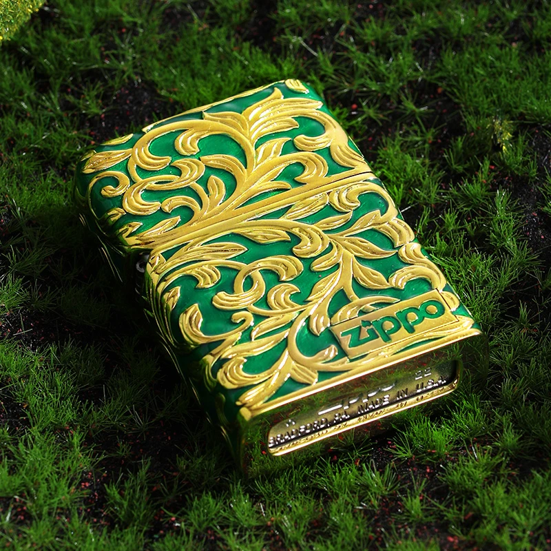 ZIPPO夜光唐草-珐琅重甲套壳精雕花纹防风打火机男士礼物DY9802TJ