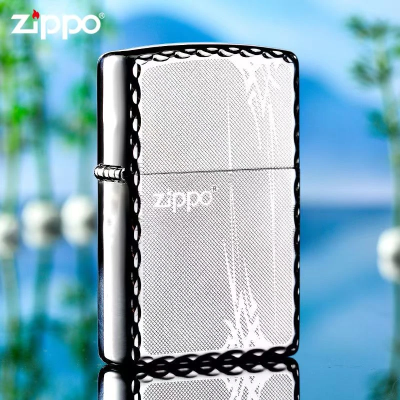 ZIPPO/之宝打火机兰草凿边雕刻银色黑冰镜面官方正品打火机DYX1H1