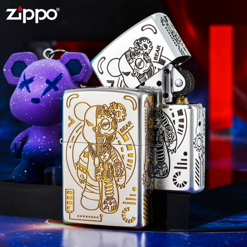 ZIPPO/之宝打火机深雕机械黑化熊可爱潮流官方正品高档火机DYX1H1