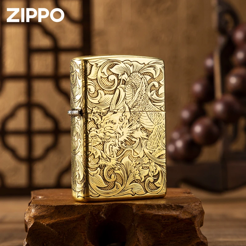 ZIPPO/之宝金色唐草龙-五面精雕龙凤呈祥官方正品打火机-DY9802DK