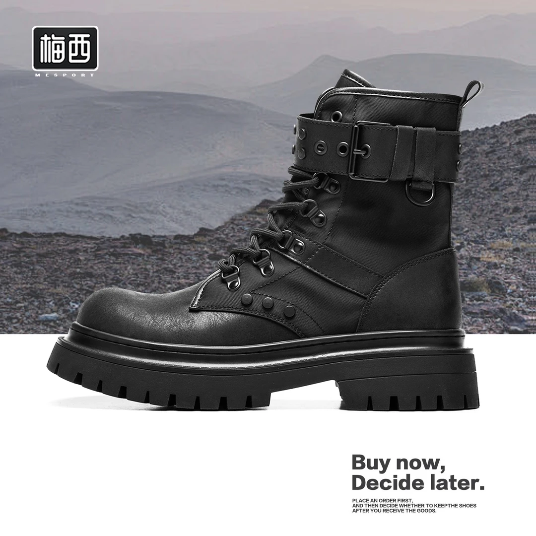 【西西里梅】马丁靴男女英伦高帮厚底工装高筒机车靴YC7102