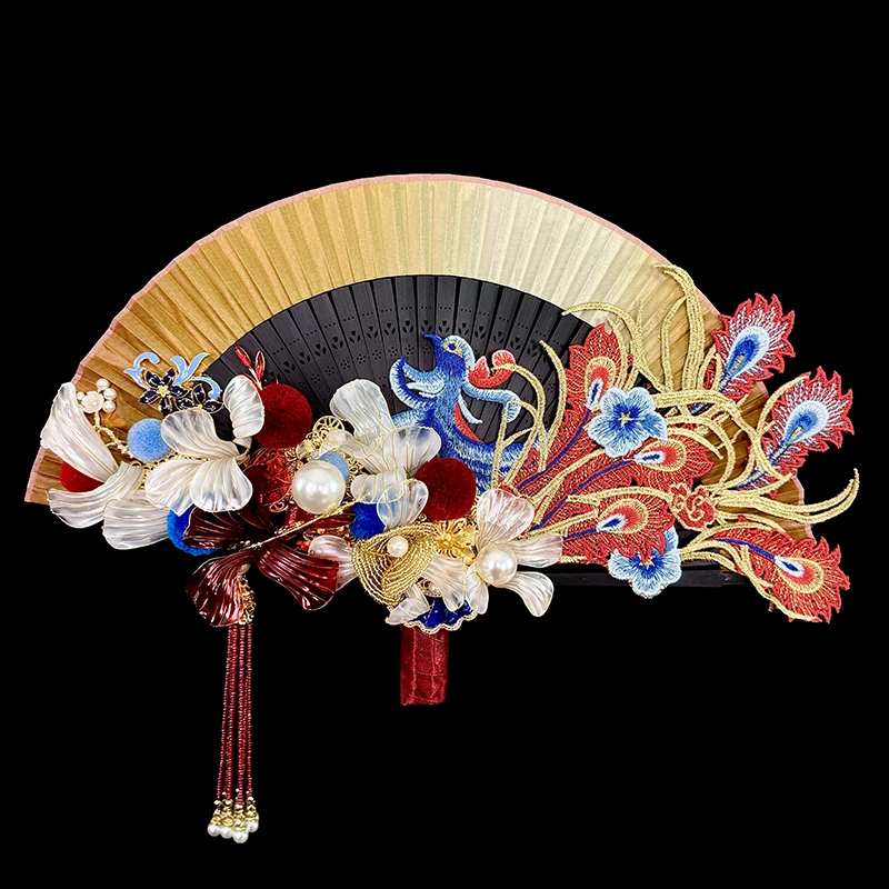 日月原创中式嫁衣凤来仪折扇古风扇秀和喜扇团扇新中式手捧花仙女