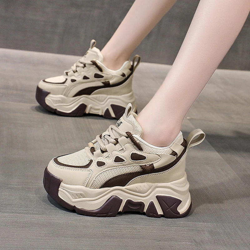 8公分内增高老爹鞋2024秋季新款网面透气百搭鞋女小个子网红厚底