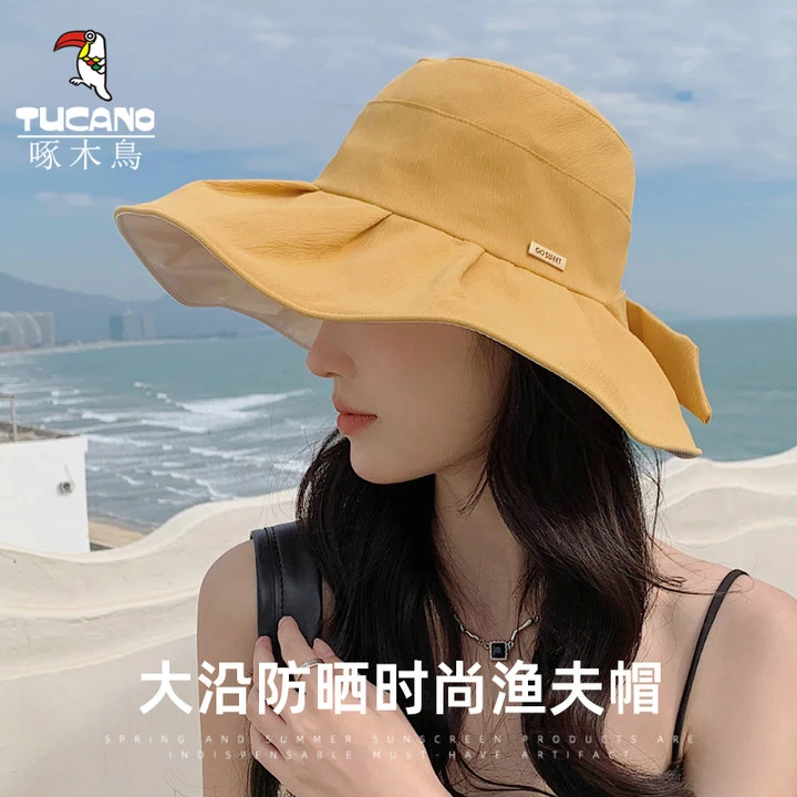 渔夫帽女2025新款时尚遮脸夏季遮阳帽防晒帽大檐防紫外线太阳帽子
