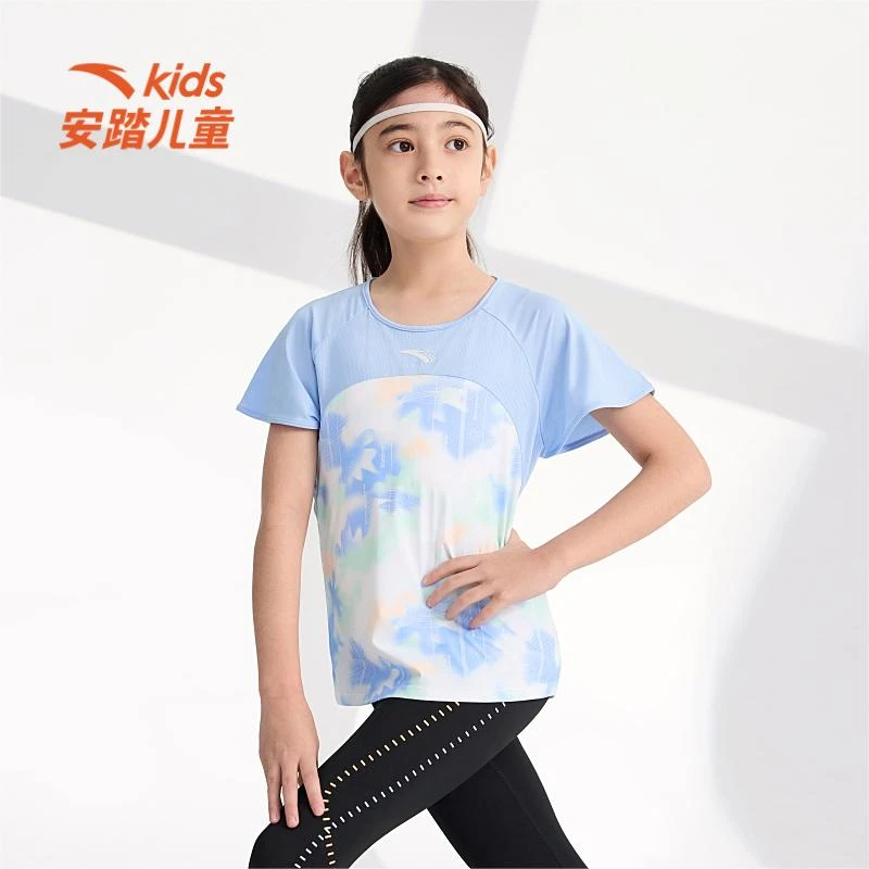 安踏儿童速干短袖女大童夏季运动跑步健身时尚凉感透气T恤5150