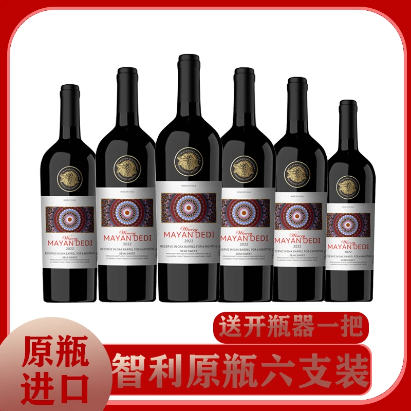 智利原瓶进口半甜红葡萄酒750ml六支装送开瓶器和三个手提袋