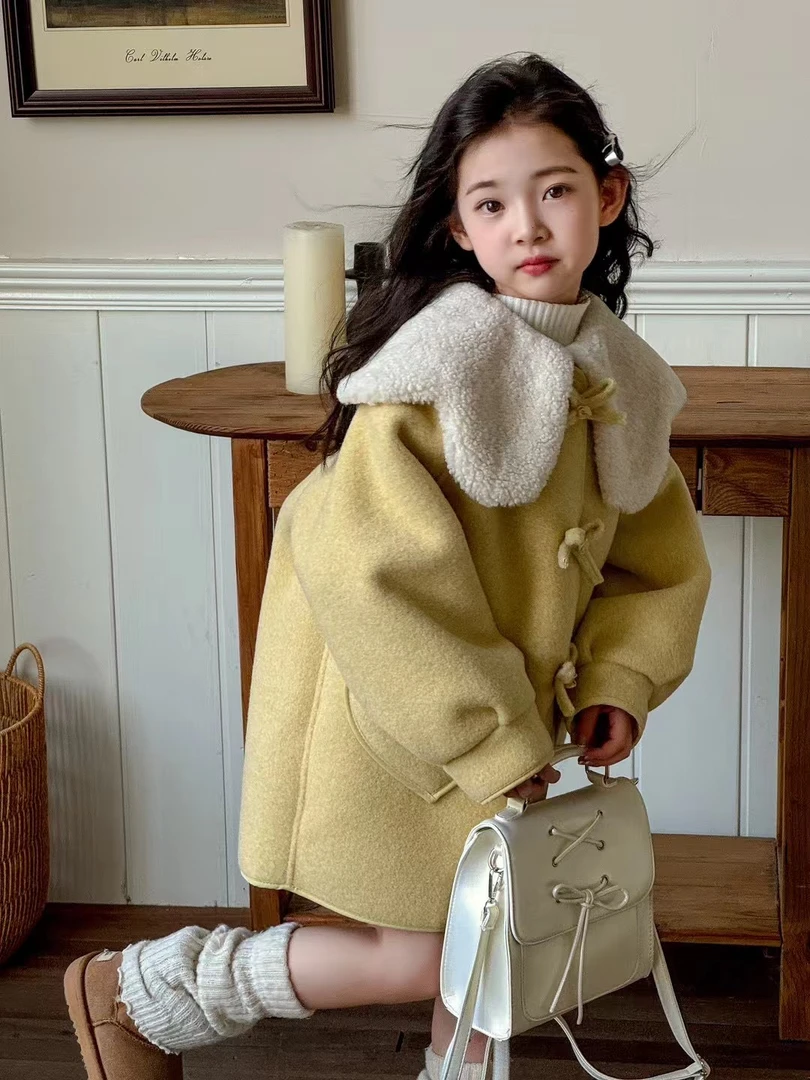 女童2024年新款加绒加厚洋气外套潮款时尚韩版秋冬冬季毛呢8452