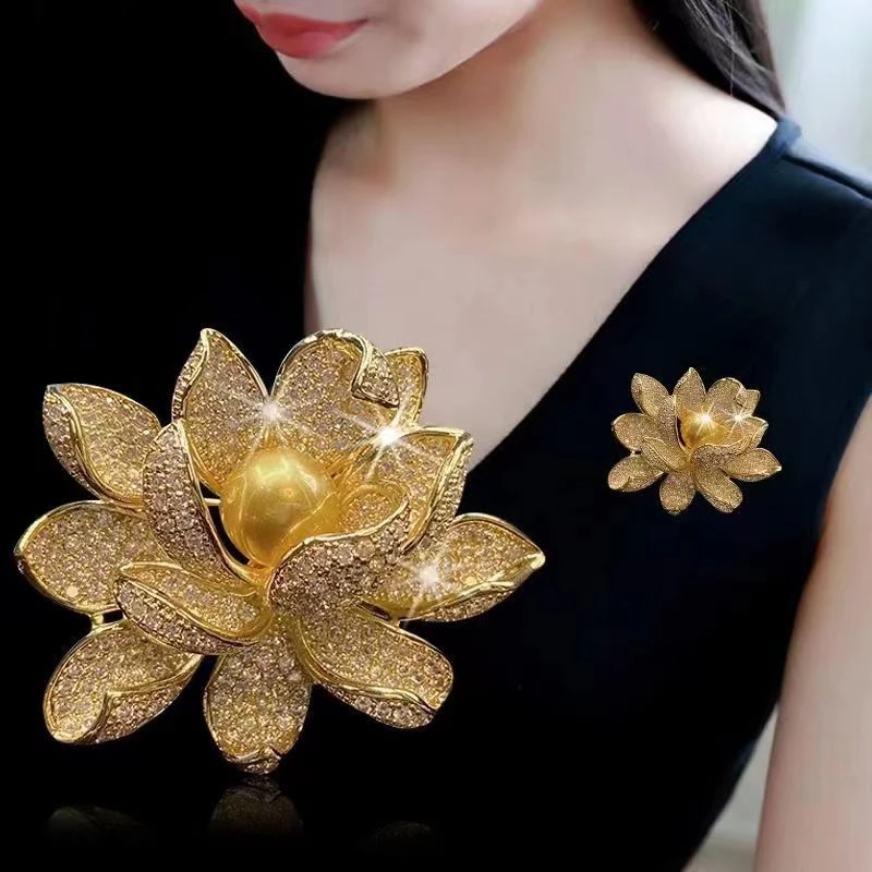 合金胸针 金色莲花胸针胸花饰品气质奢华复古百搭大衣别针配饰