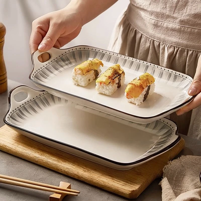 双耳鱼盘家用蒸鱼盘子高级感陶瓷鱼碗鱼盆餐具日式装鱼碟大菜盘