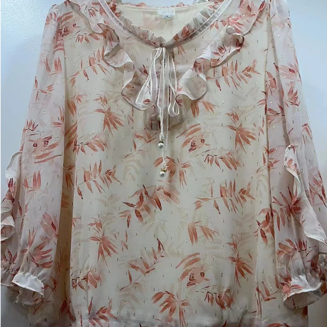 83粉色竹叶时尚休闲衬衣（剪标款）