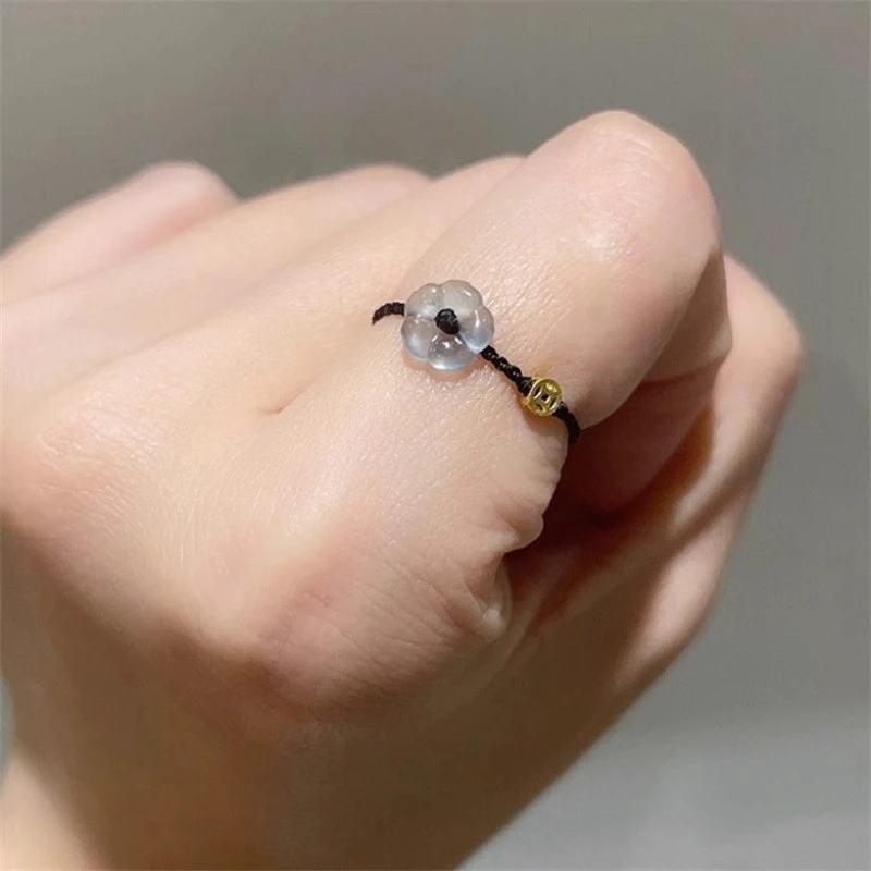 独特花朵钱币编织绳戒指小众设计高级感简约指环可调节简约百搭潮