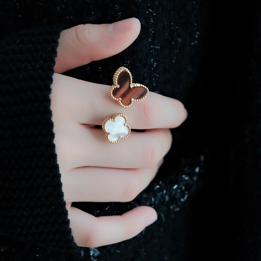 Tender Jinger 铜合金戒指 四叶草开口戒指小众设计感蝴蝶