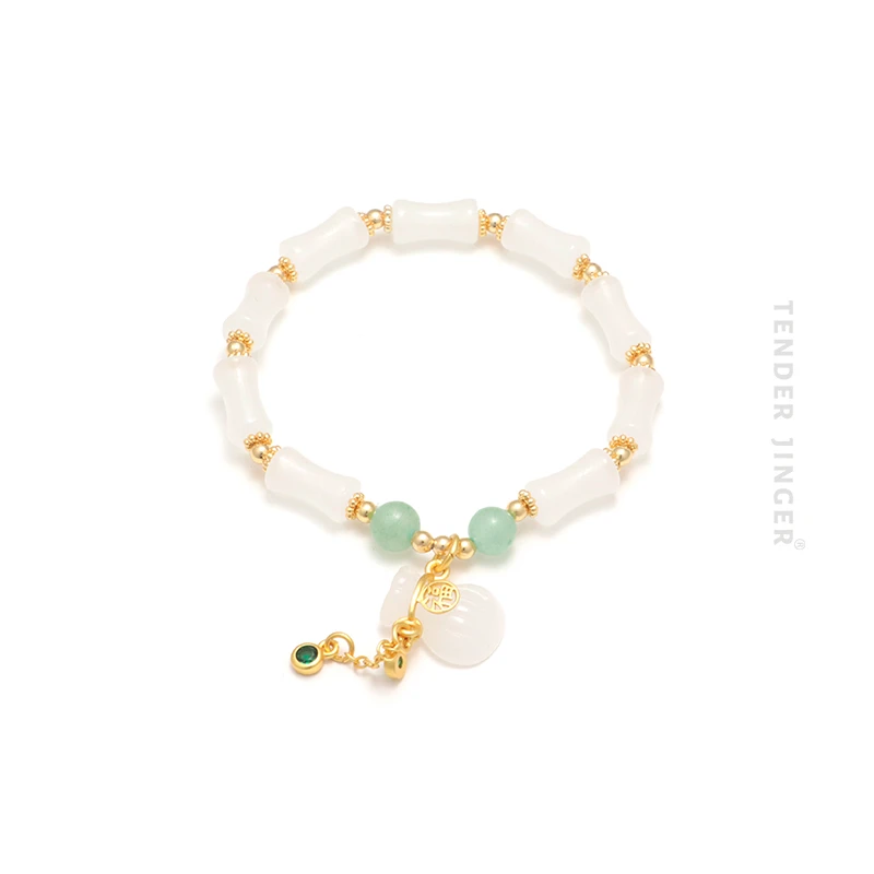 Tender Jinger天山竹节金丝玉天山翠骨头适合14-16CM手围