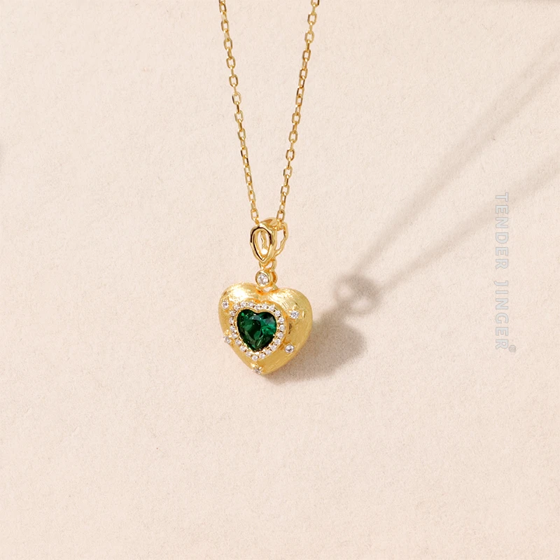 Tender Jinger 坠链均925银 拉丝桃心复古重工项链精致百搭轻奢