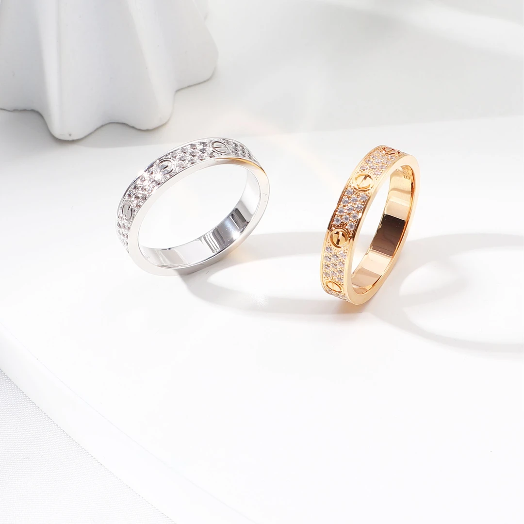 Tender Jinger 铜合金戒指 法式经典V满天星LOVE钉子轻奢戒指