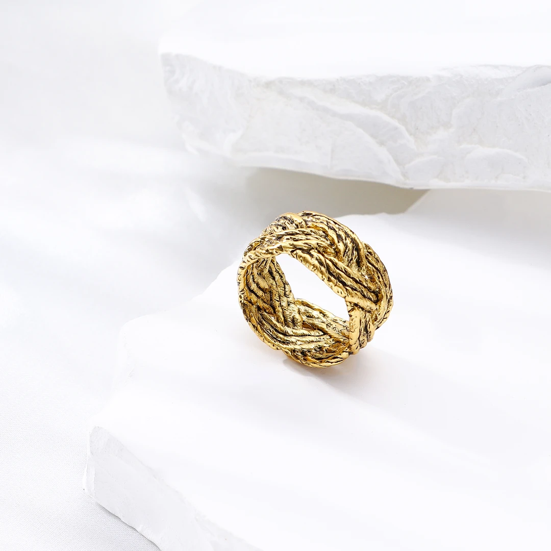 Tender Jinger 铜合金戒指 秋冬新款做旧编织戒指轻奢高级