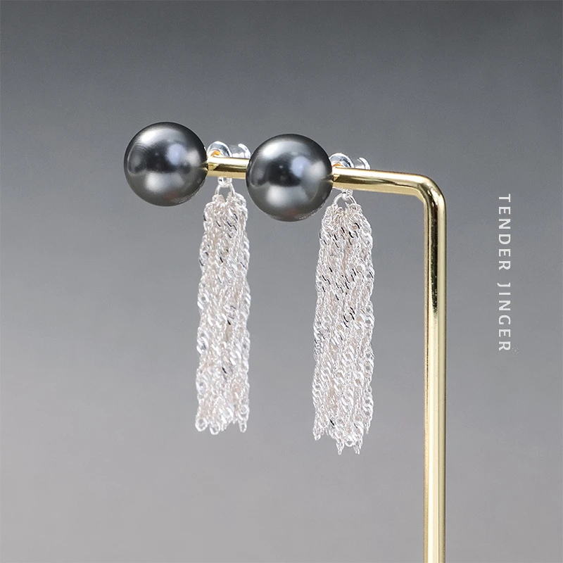 Tender Jinger 铜合金仿珍珠耳饰 一款两戴珠珠流苏耳钉高级感