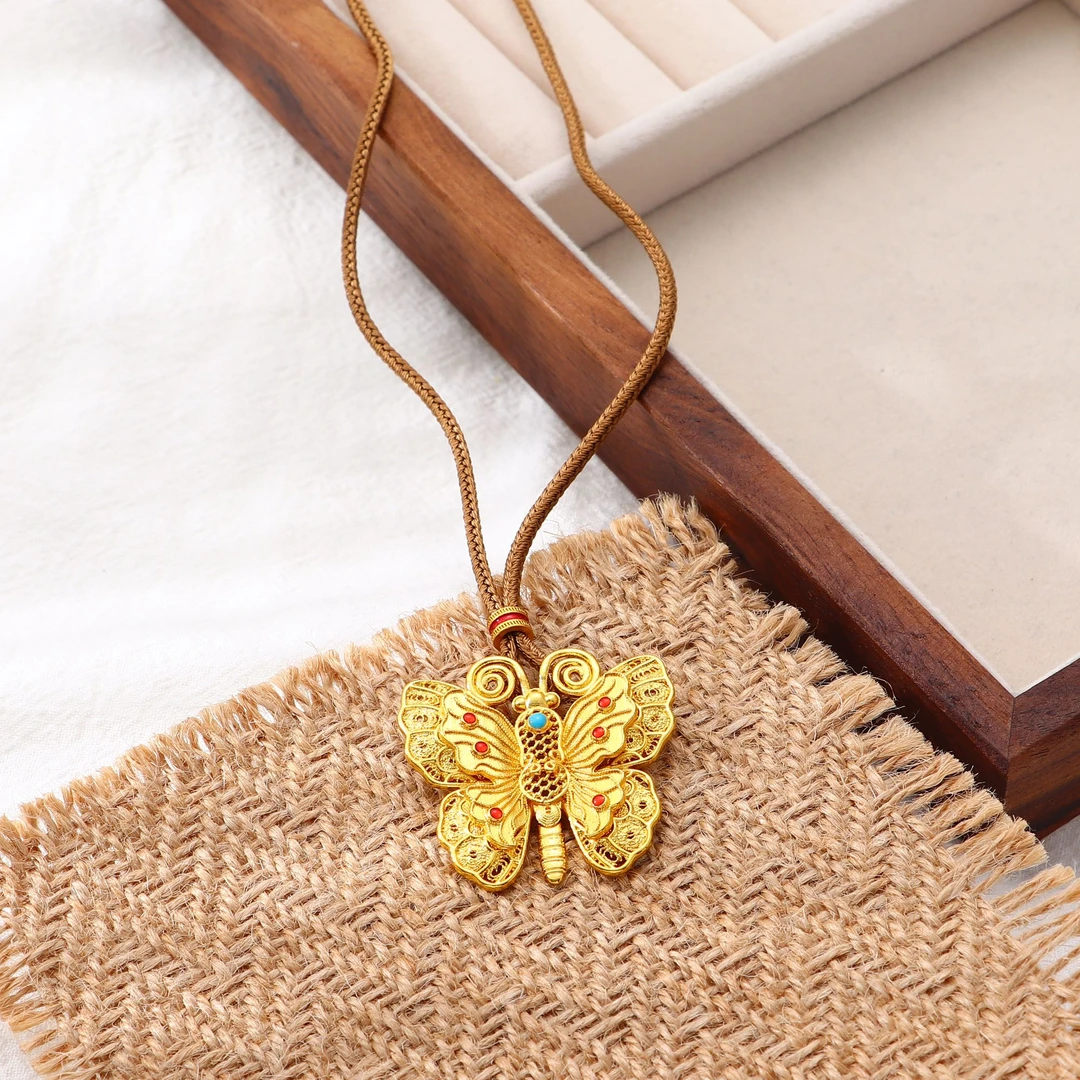 Tender Jinger 铜合金项链 新中式韦雪同款镂空蝴蝶绳结毛衣链